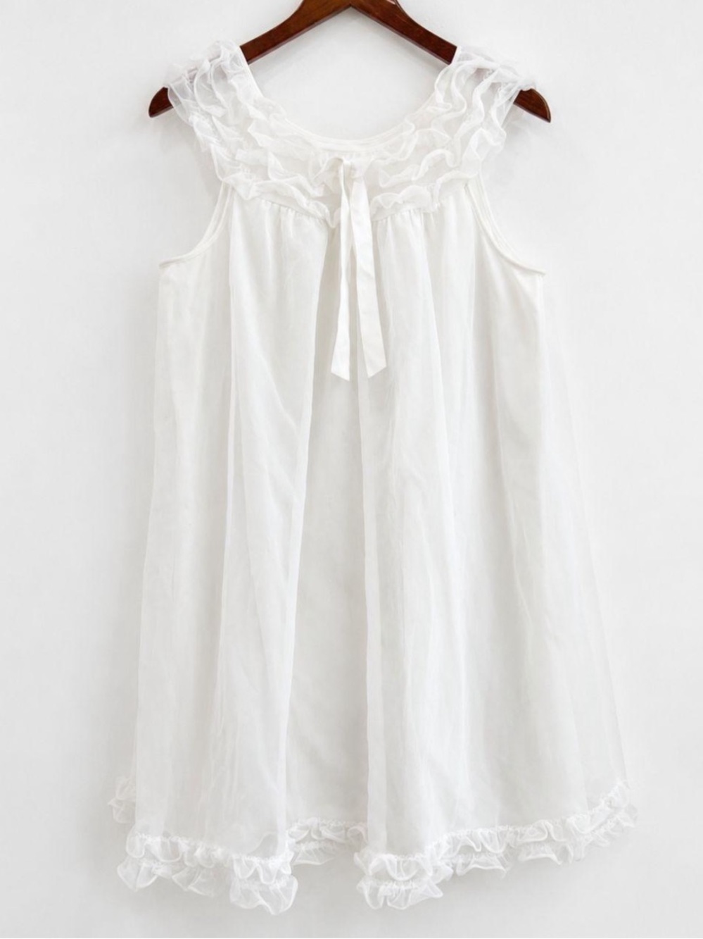 Vintage Babydoll Nightgown, White Sheer Ruffle Ethereal Peignoir Nightie